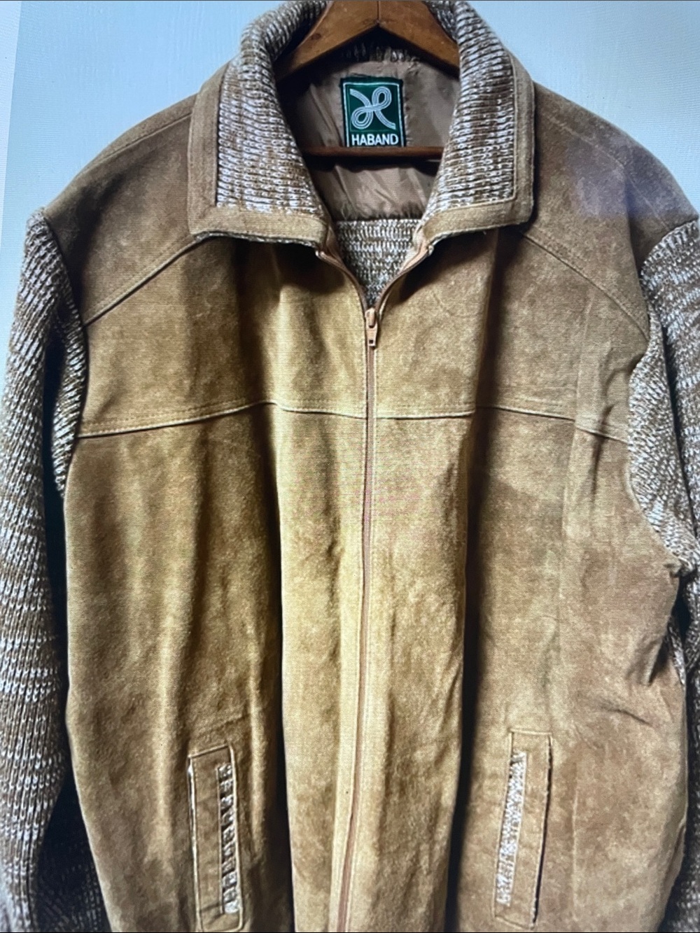 Haband Men's Tan Suede Zip-Front Jacket